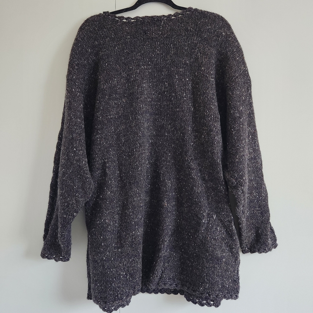 Anne Klein Charcoal and Cream Fair Isle Cable-Knit Sweater - Picture 6 of 7